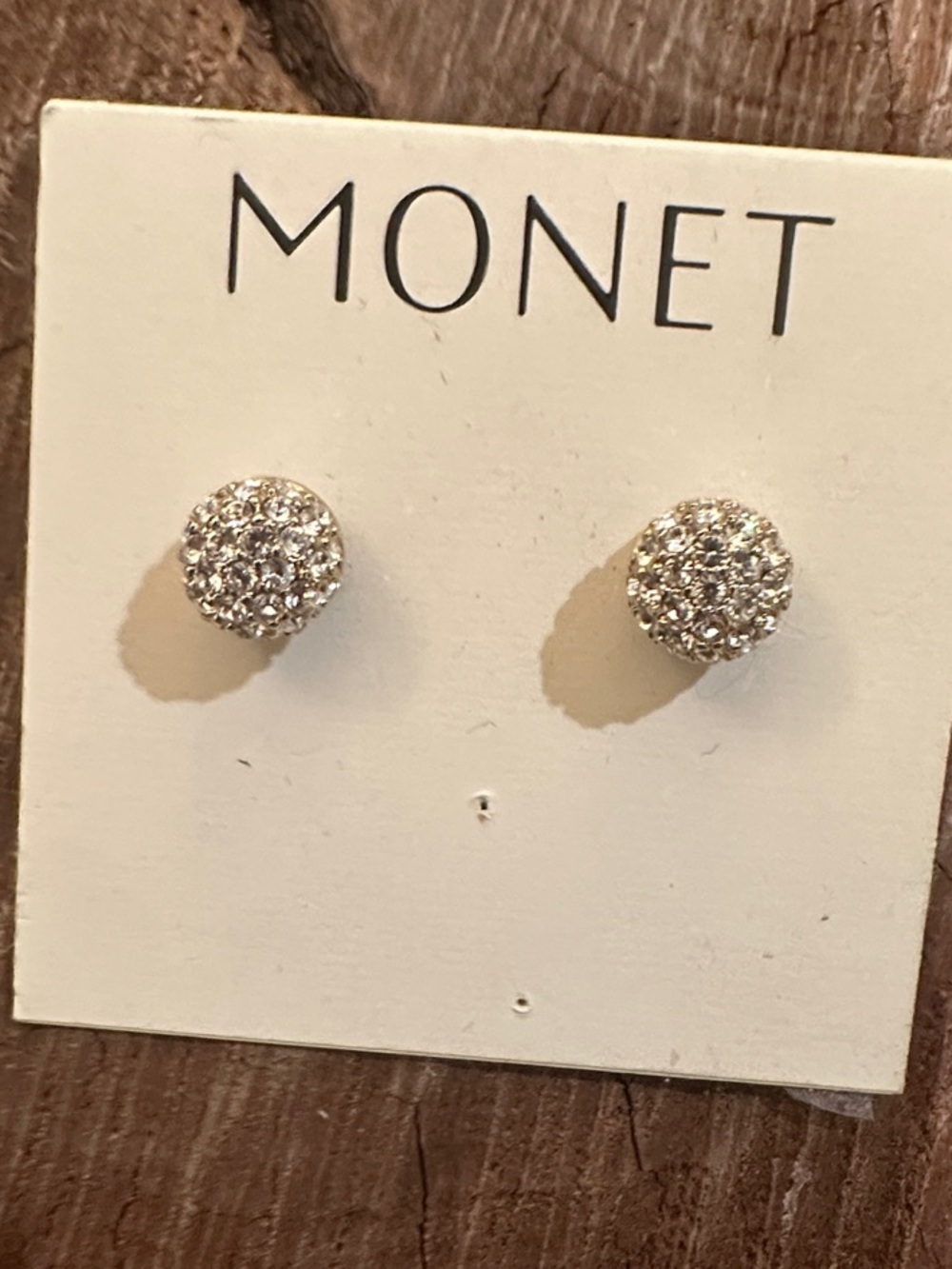 Monet Silver Crystal Pave Round Stud Earrings